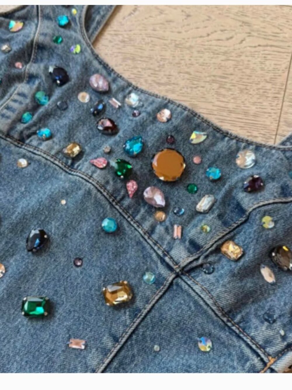 Zara jewel denim dress embellished beaded bedazzled L Large NWT 4730/080 VIRAL - Picture 5 of 9